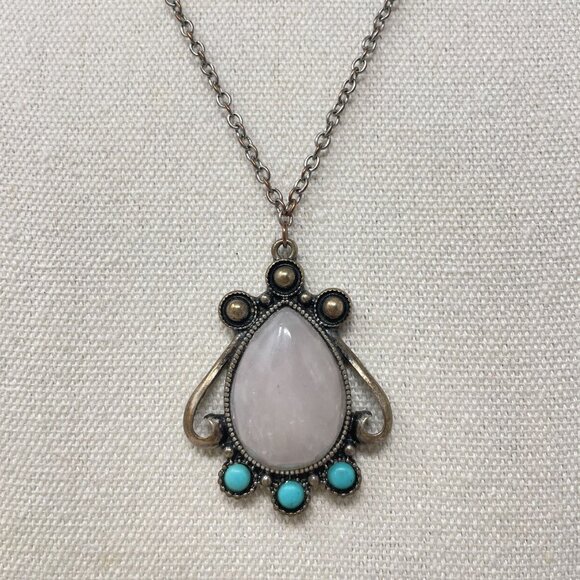 Freedom Brand Pendant Chain Necklace Southwest Silver-Tone‎ Turquoise Color - Picture 2 of 11